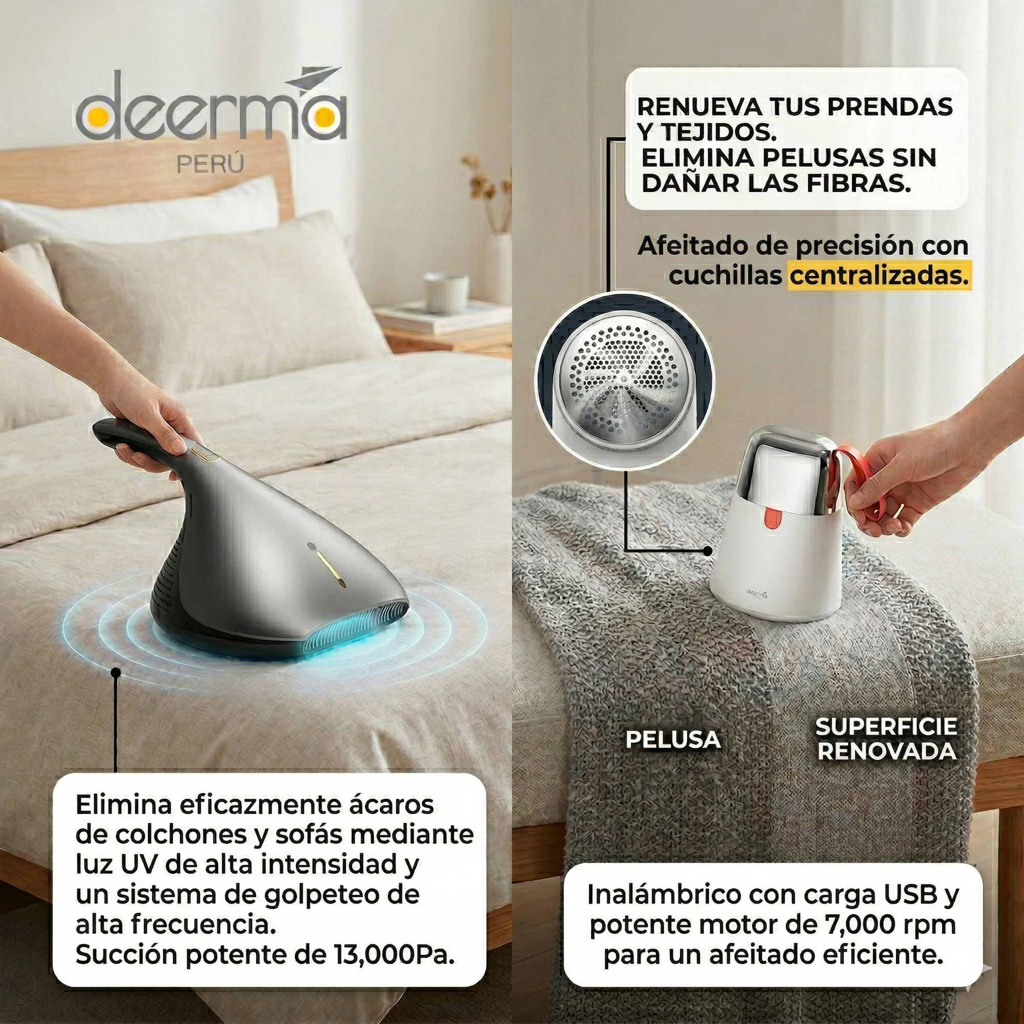 Aspiradora de Mano Anti-Ácaros EX919 + Removedor de Pelusa Portátil Inalámbrico MQ600
