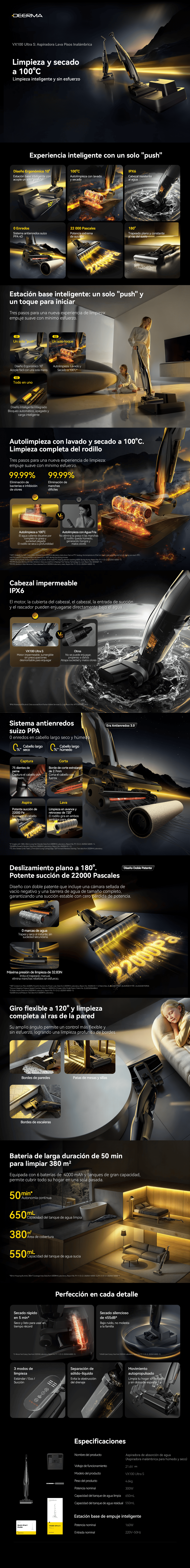 Aspiradora Lava Pisos Inalámbrica Deerma VX100 ULTRA S Autolimpieza